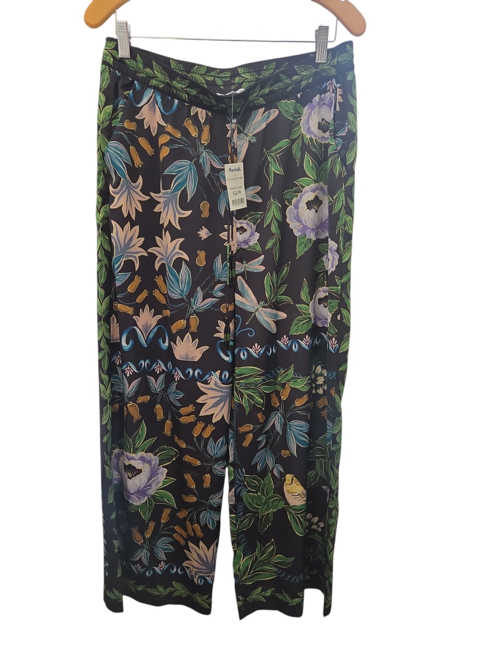 NWT Womens Black Floral Wide Leg Pants Large